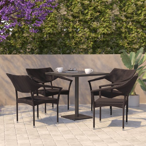 Flash Furniture Espresso PE Rattan Wicker Patio Dining Chair, 4PK 4-TT-TT002-ESP-GG